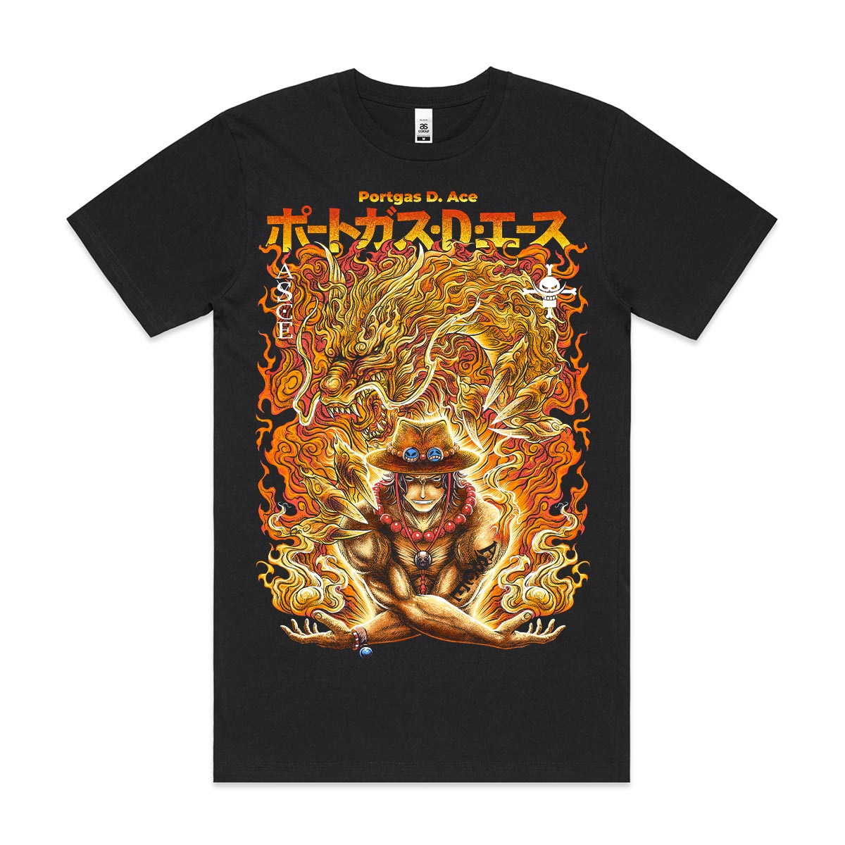 One Piece Portgas D Ace T-Shirt Cotton Block Tee Japanese Anime