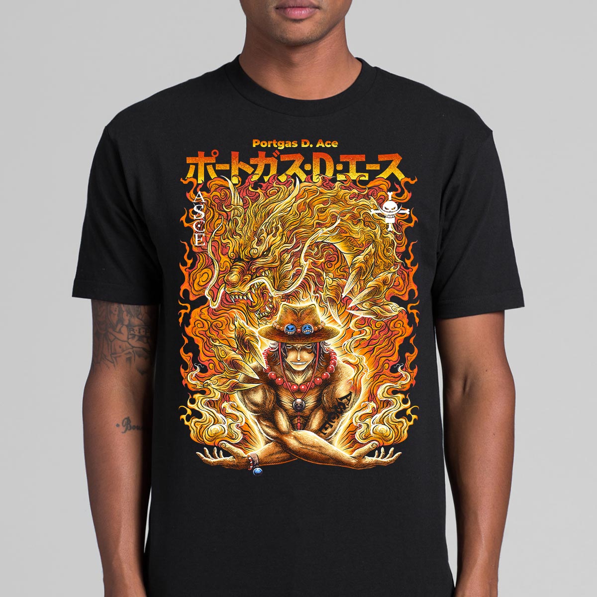 One Piece Portgas D Ace T-Shirt Cotton Block Tee Japanese Anime