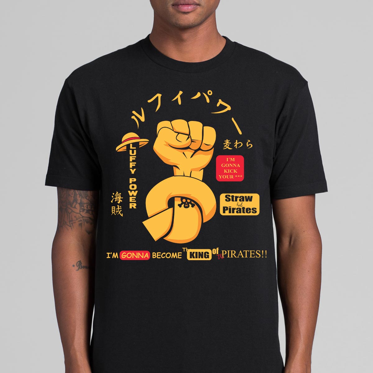 One Piece Luffy Power T-Shirt Cotton Block Tee Japanese Anime