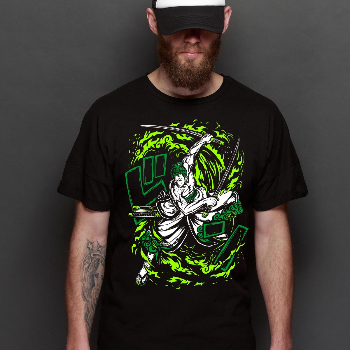 One Piece Roronoa Zoro T-Shirt Cotton Block Tee Japanese anime
