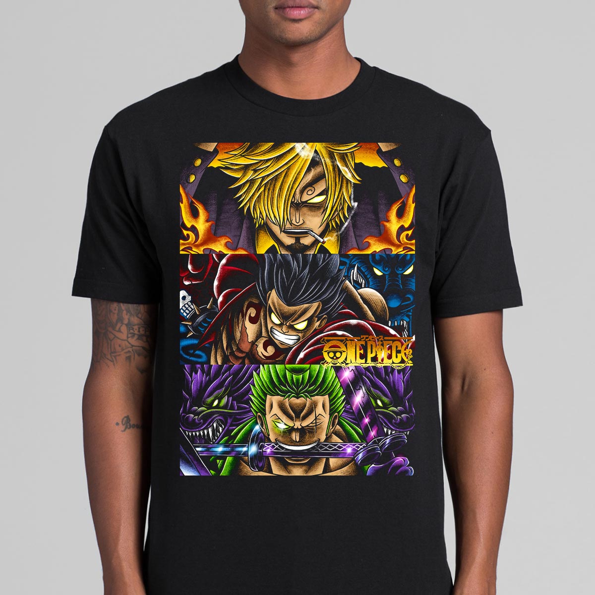 One Piece Luffy Zoro Sanji T-Shirt Cotton Block Tee Japanese Anime