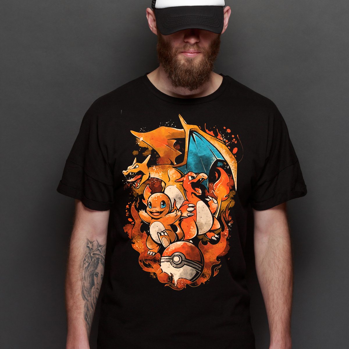Pokemon Charmander T-Shirt Cotton Block Tee Japanese anime