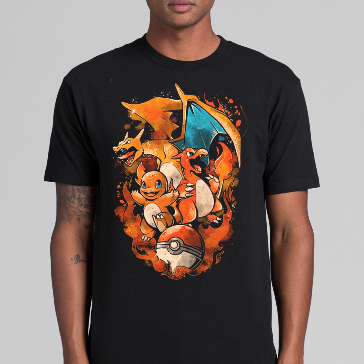 Pokemon Charmander T-Shirt Cotton Block Tee Japanese anime