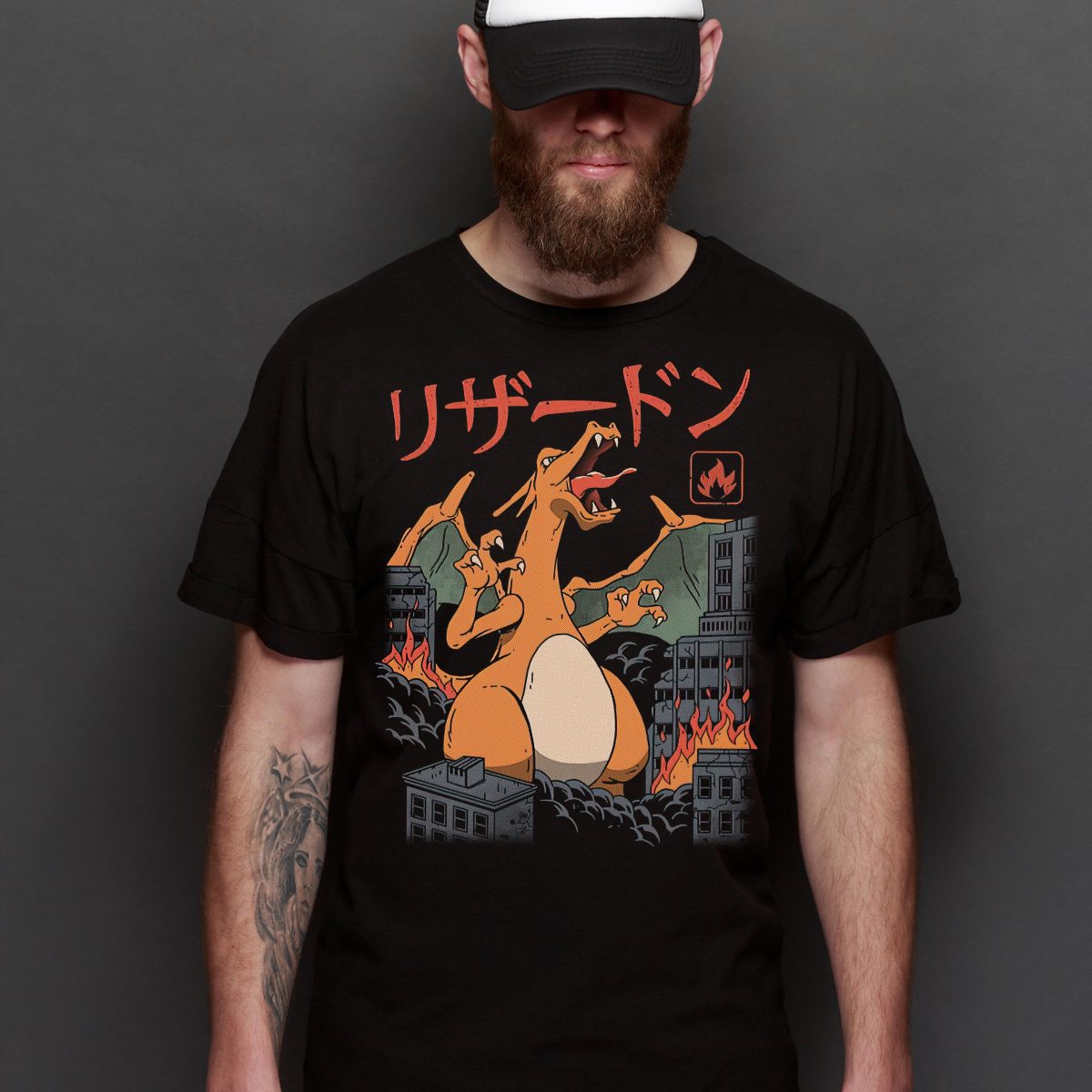 Pokemon Charizard T-Shirt Cotton Block Tee Japanese anime