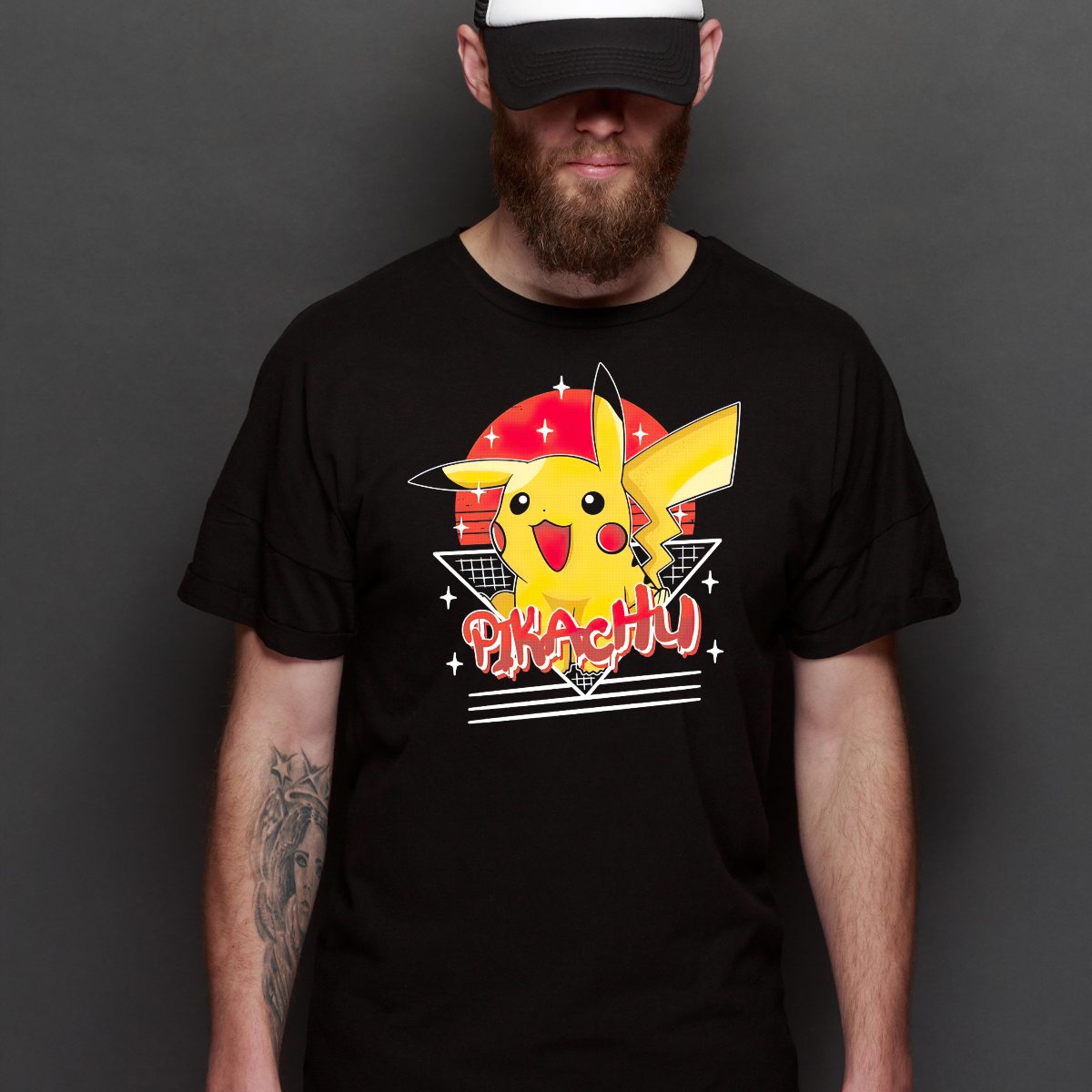 Pokemon Pikachio T-Shirt Cotton Block Tee Japanese Anime