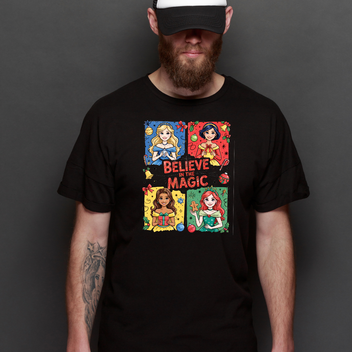 Disney Princesses Christmas "Believe in the Magic" T-Shirt Cartoon Tee