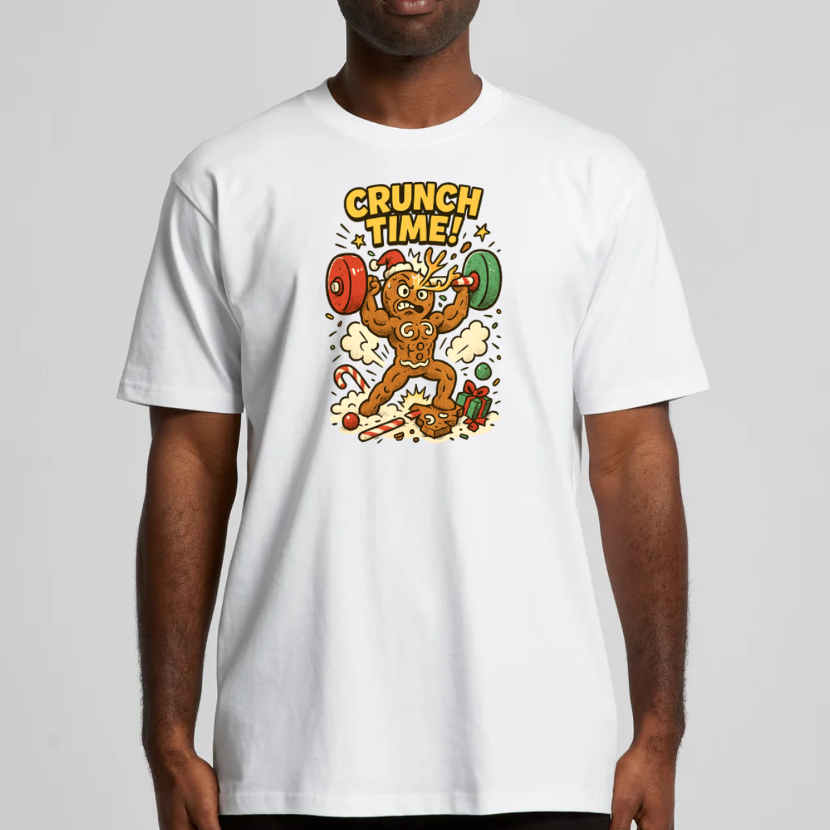 Gingerbread Man Bodybuilder Fitness! Christmas T-Shirt Cartoon Tee