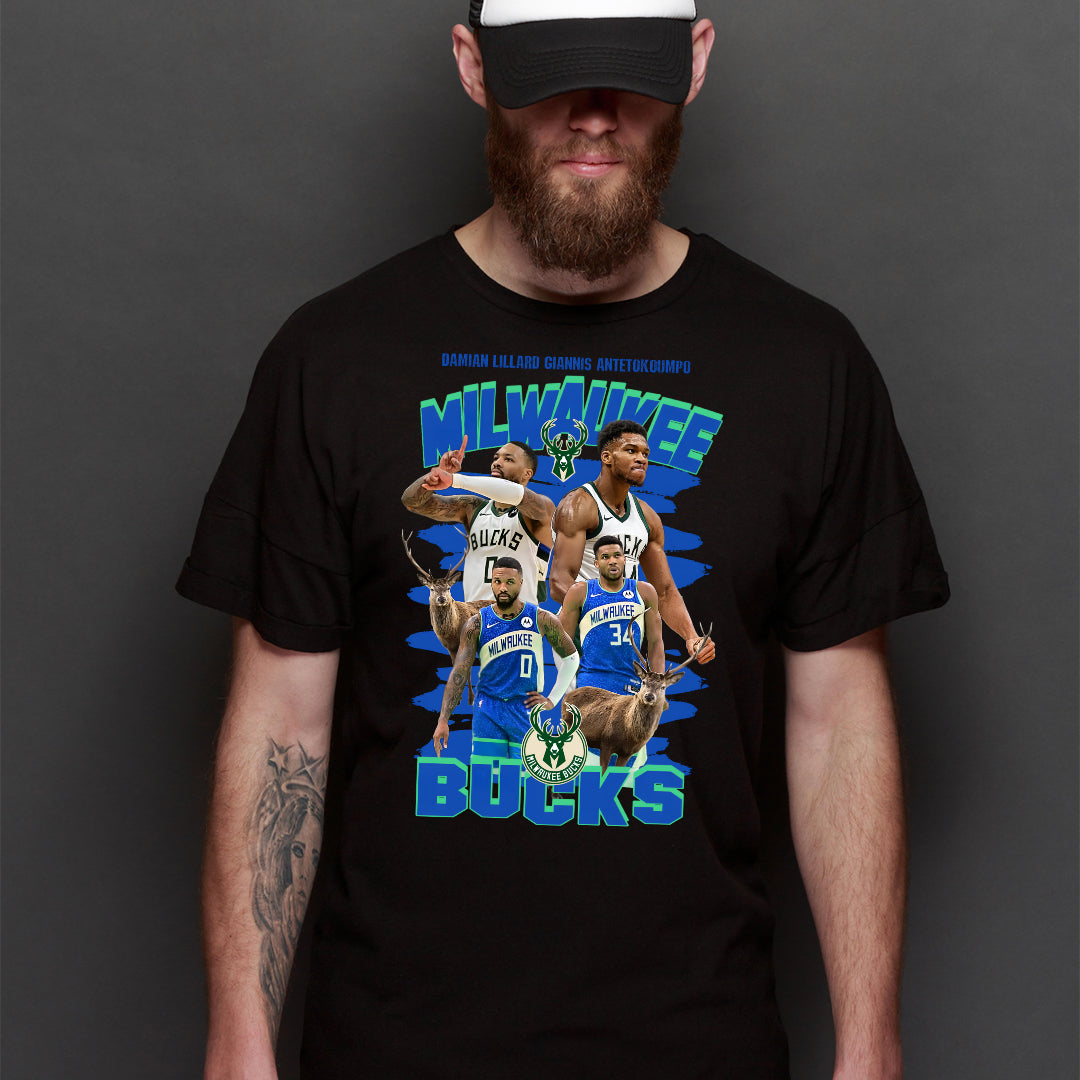Milwaukee Bucks V4 NBA T-Shirt Sport Athlete Family Tee