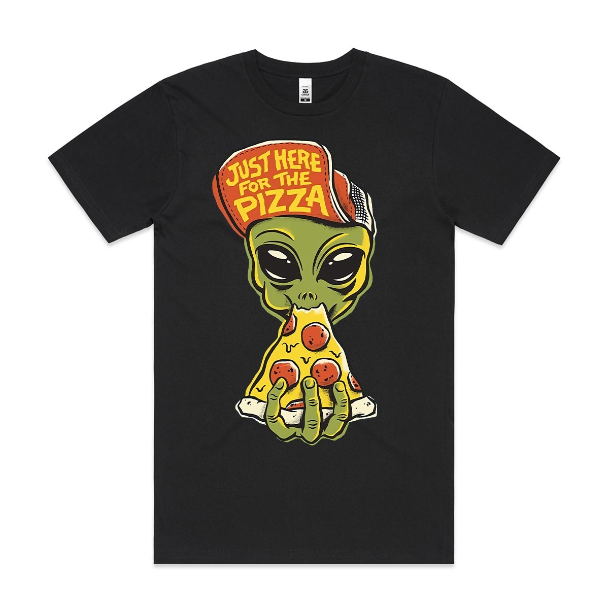 Alien Just Here For Pizza T-Shirt Funny Carton Tee
