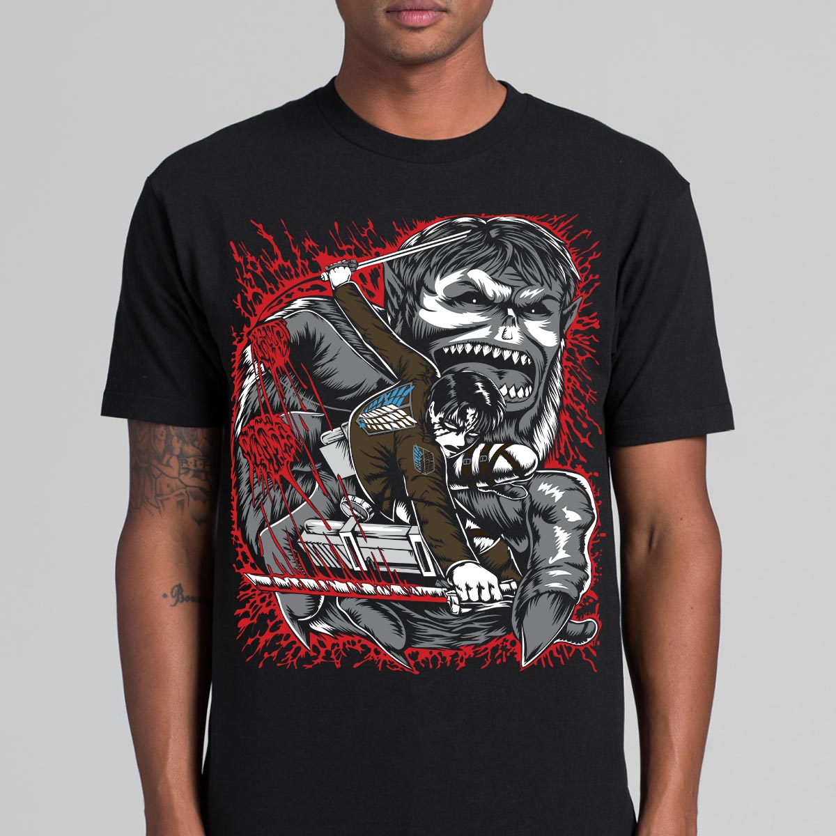 Attack On Titan Levi Ackerman And Beast Titan T-shirt Japanese anime