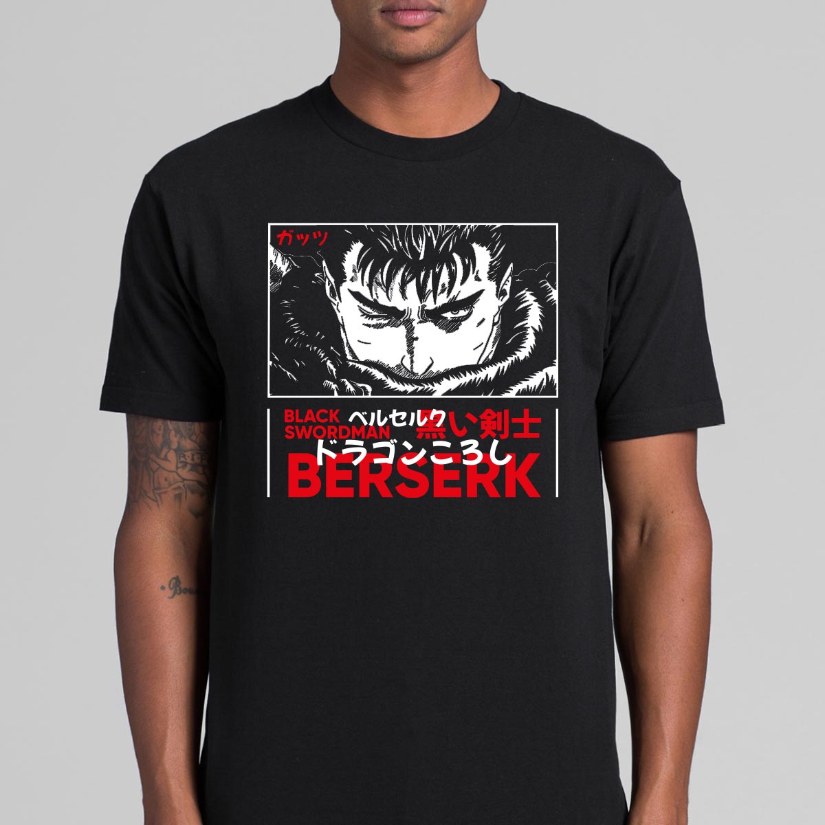 Berserk Black Swordman T-Shirt Cotton Block Tee Japanese Anime