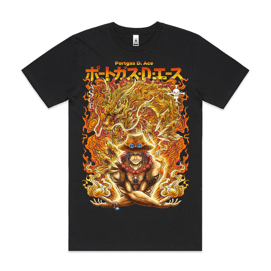 One Piece Portgas D Ace T-Shirt Cotton Block Tee Japanese Anime