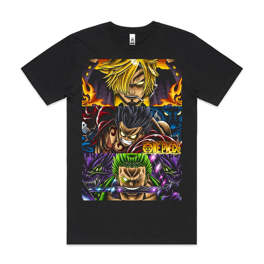 One Piece Luffy Zoro Sanji T-Shirt Cotton Block Tee Japanese Anime