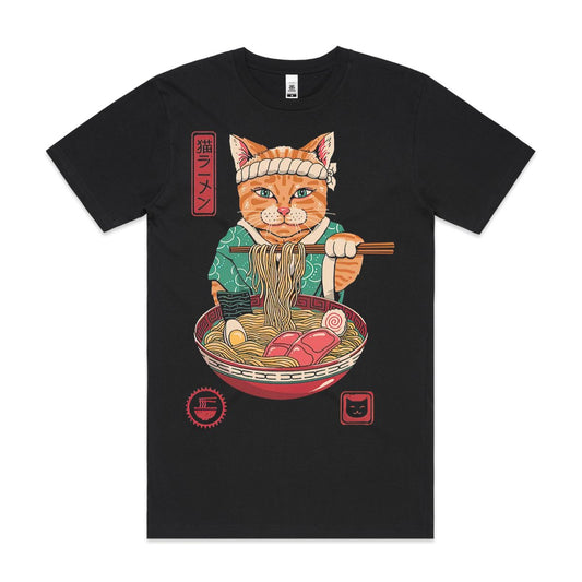 Noodle Cat Black T-shirt Funny Tee