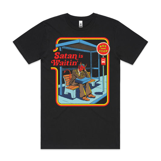 Satan is Waitin' T-shirt Funny Cartoon Tee