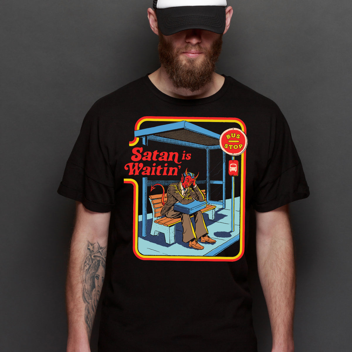 Satan is Waitin' T-shirt Funny Cartoon Tee