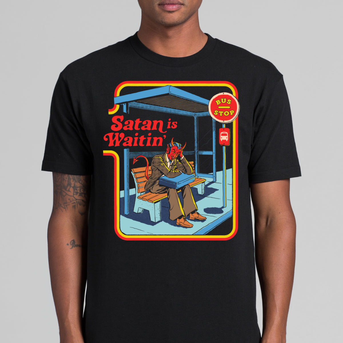 Satan is Waitin' T-shirt Funny Cartoon Tee