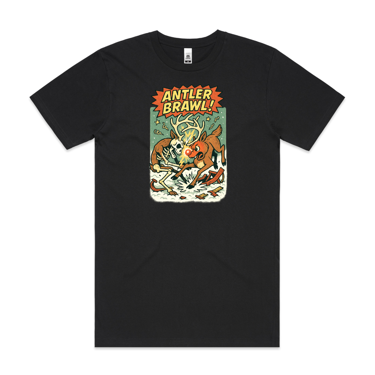 Antler Brawl Christmas T-Shirt Cartoon Tee