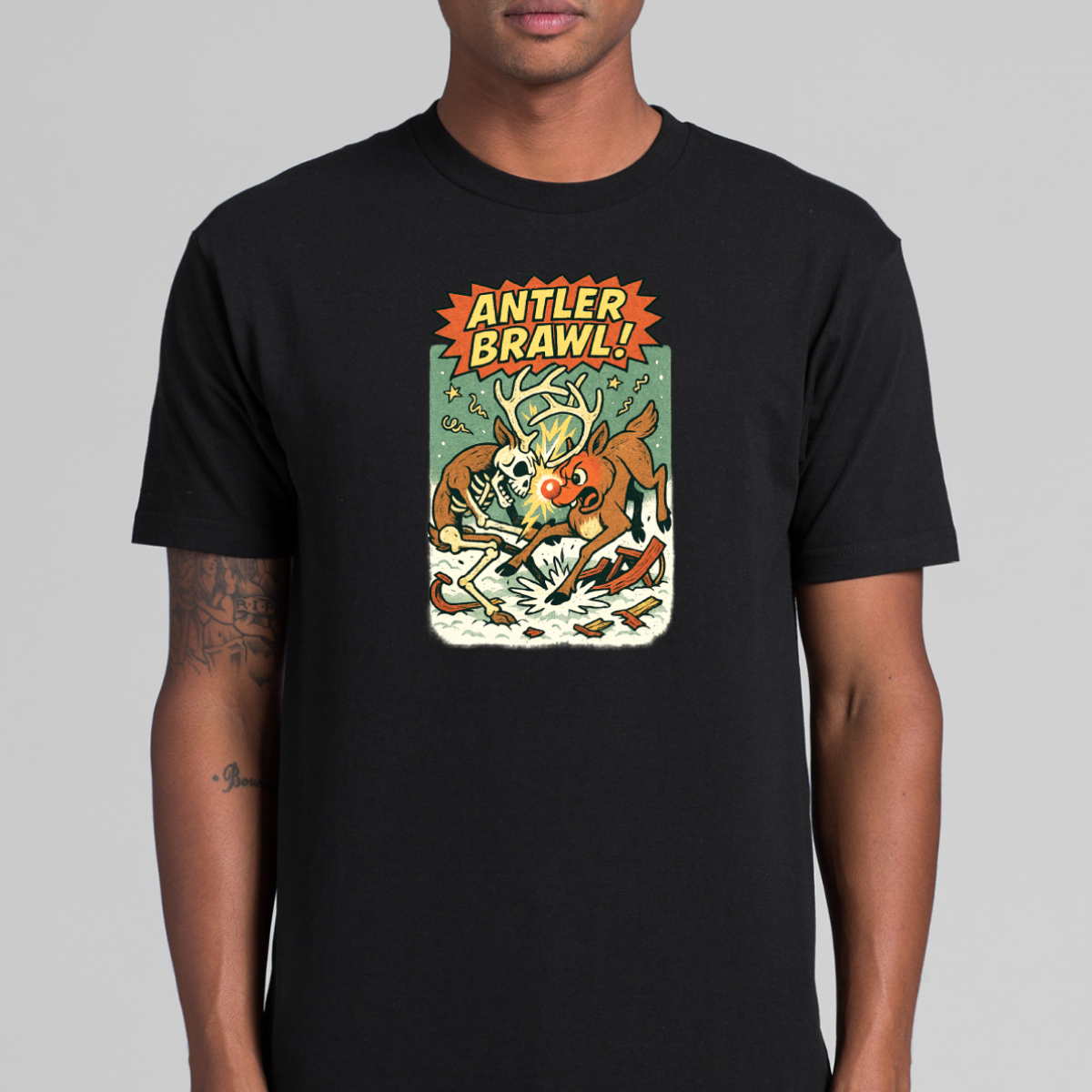 Antler Brawl Christmas T-Shirt Cartoon Tee