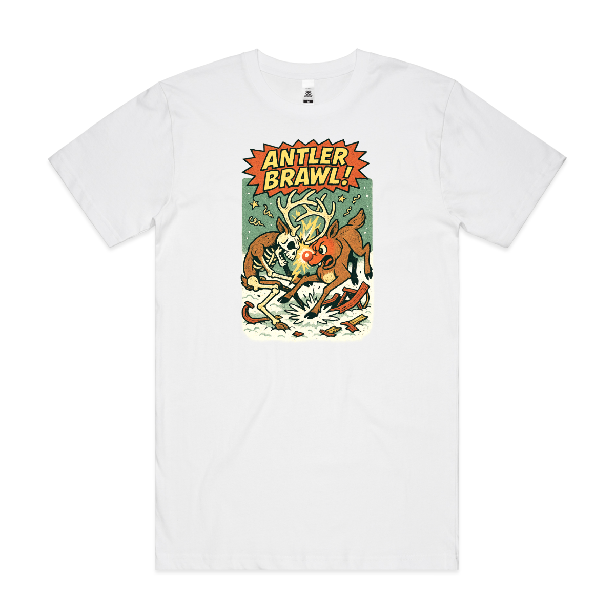 Antler Brawl Christmas T-Shirt Cartoon Tee