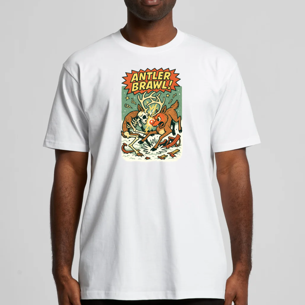 Antler Brawl Christmas T-Shirt Cartoon Tee