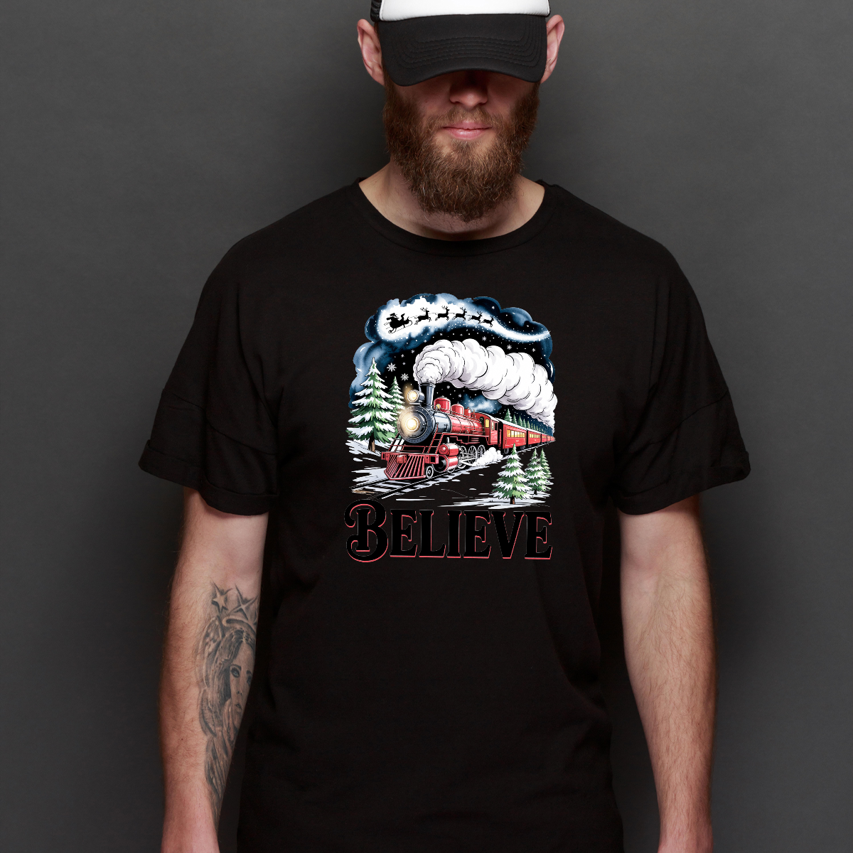 Believe Christmas Train T-Shirt Cartoon Tee