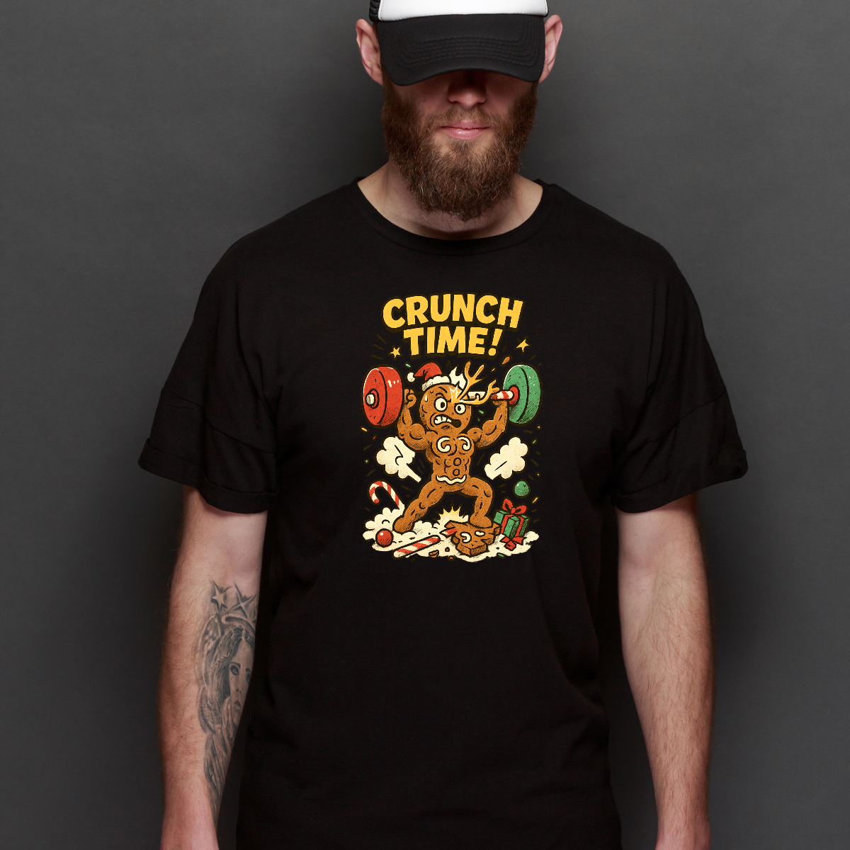 Gingerbread Man Bodybuilder Fitness! Christmas T-Shirt Cartoon Tee