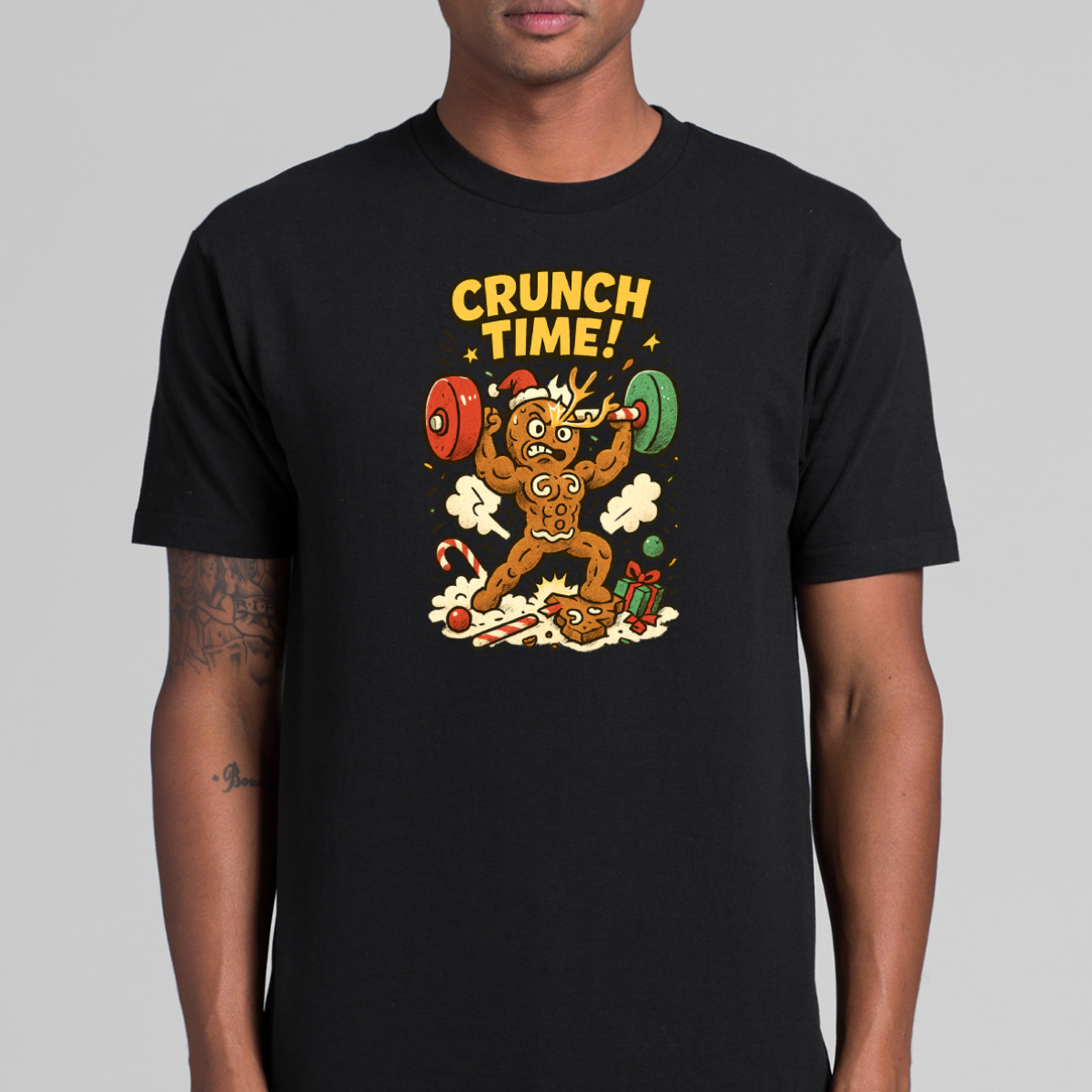 Gingerbread Man Bodybuilder Fitness! Christmas T-Shirt Cartoon Tee