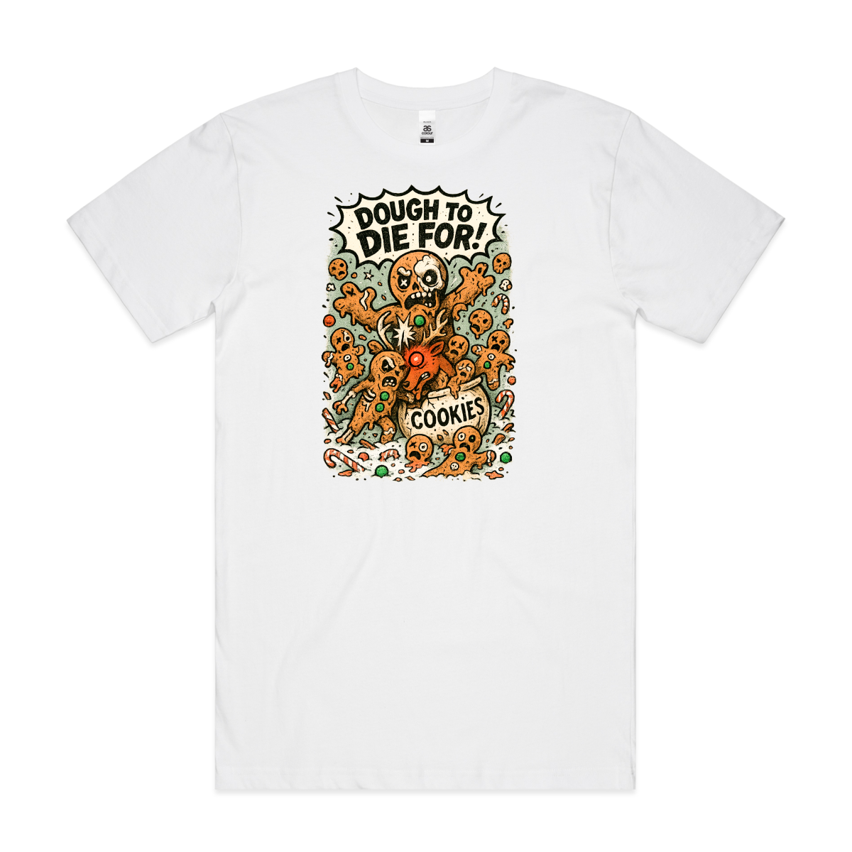 Gingerbread man "Dough to Die for" Christmas T-Shirt Cartoon Tee