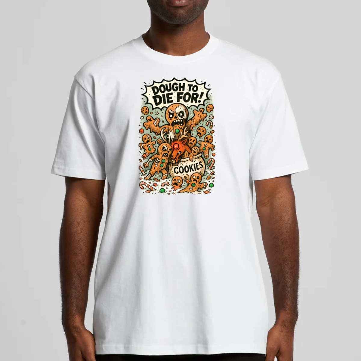 Gingerbread man "Dough to Die for" Christmas T-Shirt Cartoon Tee