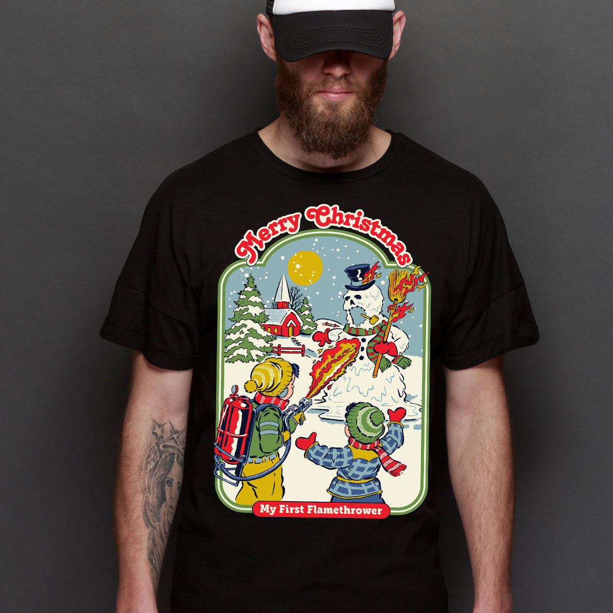 Merry Christmas My First Flamethrower T-shirt Funny Cartoon Tee
