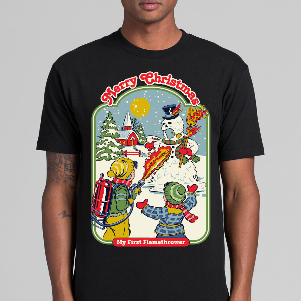 Merry Christmas My First Flamethrower T-shirt Funny Cartoon Tee
