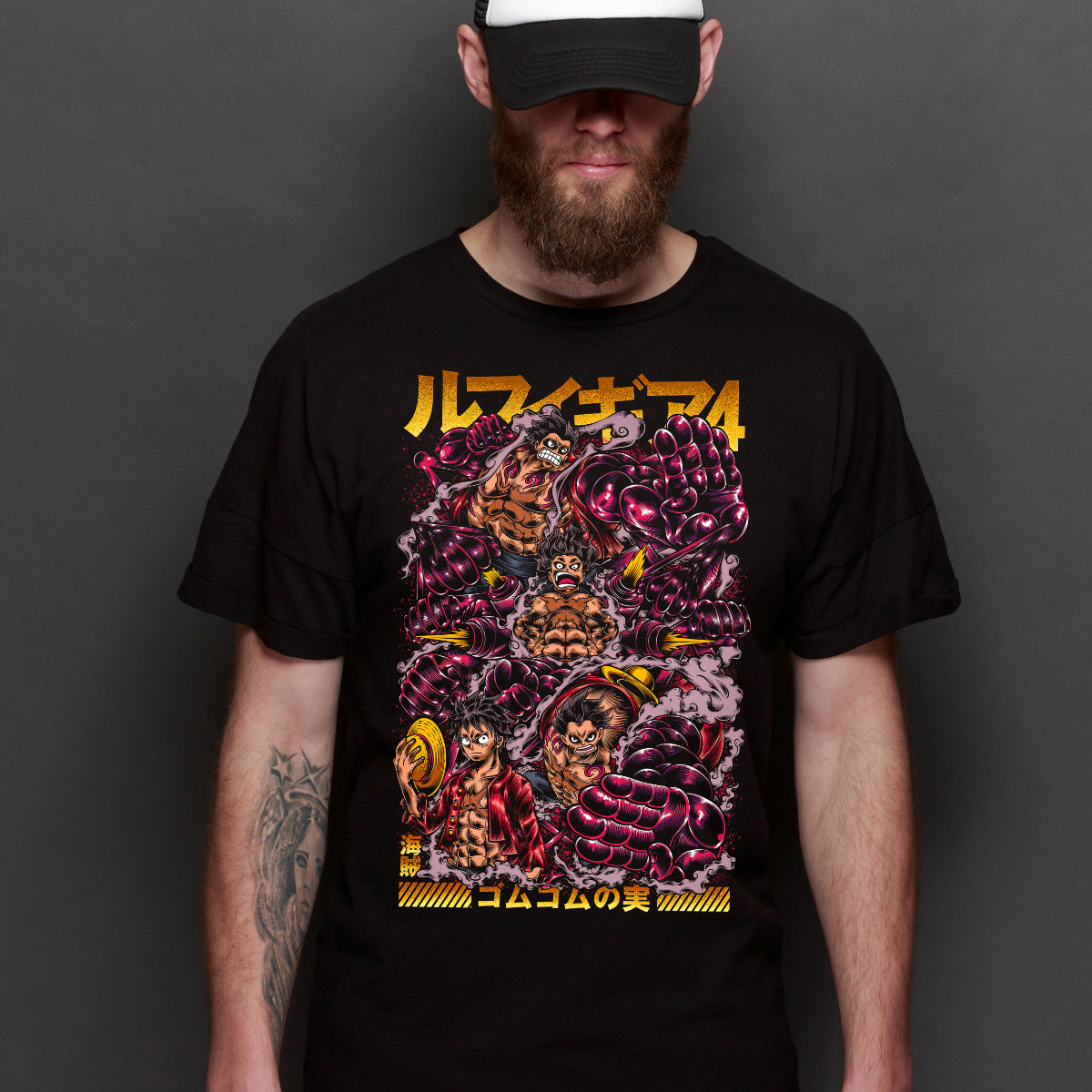 One Piece Luffy Gear 4 T-Shirt Cotton Block Tee Japanese Anime