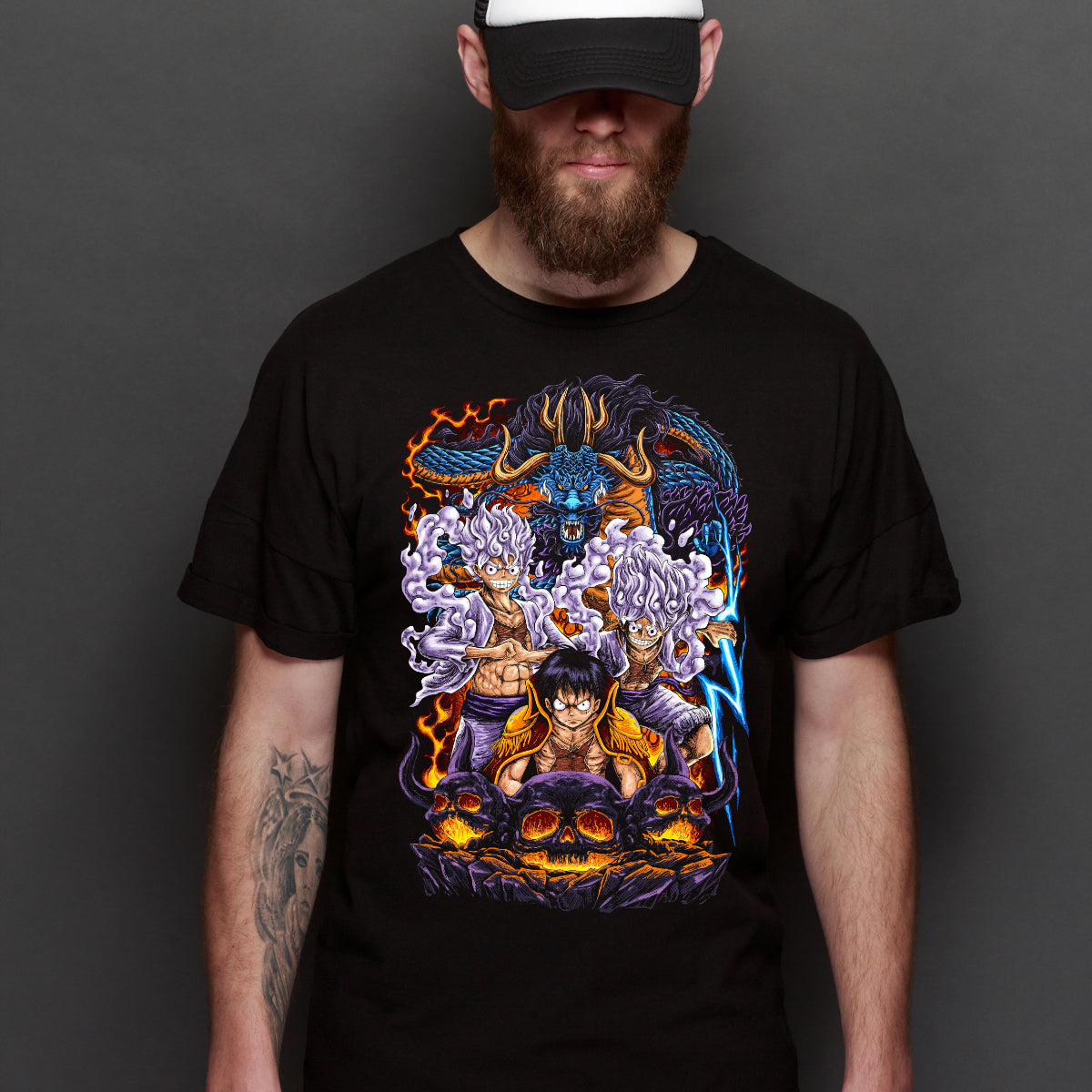 One Piece Luffy Kaido V2 T-Shirt Cotton Block Tee Japanese Anime