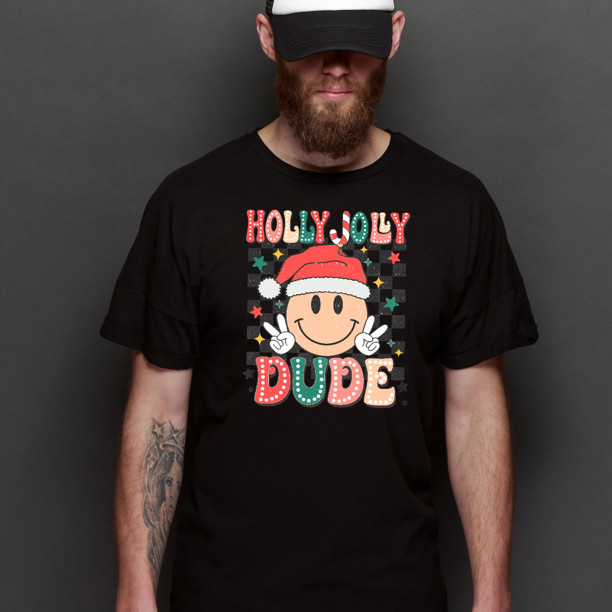Holly Jolly Dude Christmas T-Shirt Cartoon Tee
