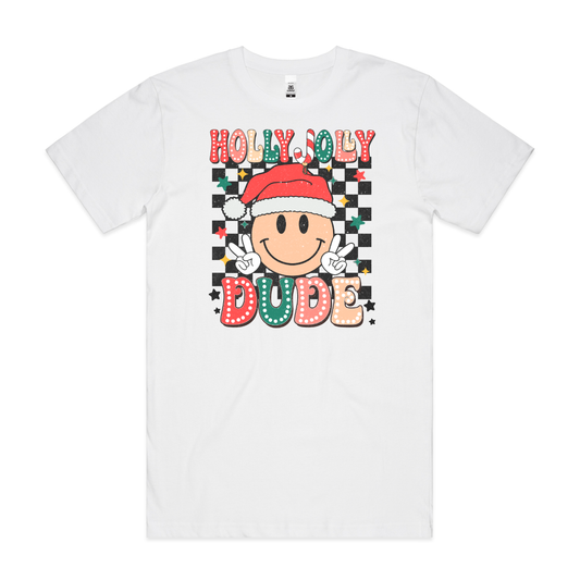 Holly Jolly Dude Christmas T-Shirt Cartoon Tee