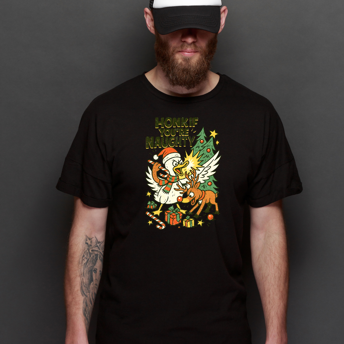 Honk If You're Naughty Christmas T-Shirt Cartoon Tee