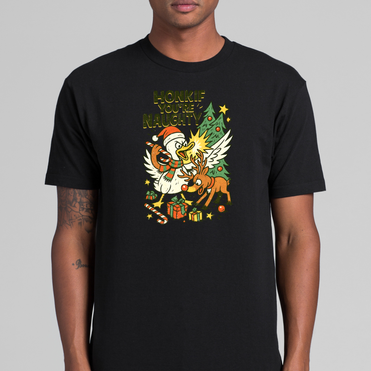 Honk If You're Naughty Christmas T-Shirt Cartoon Tee