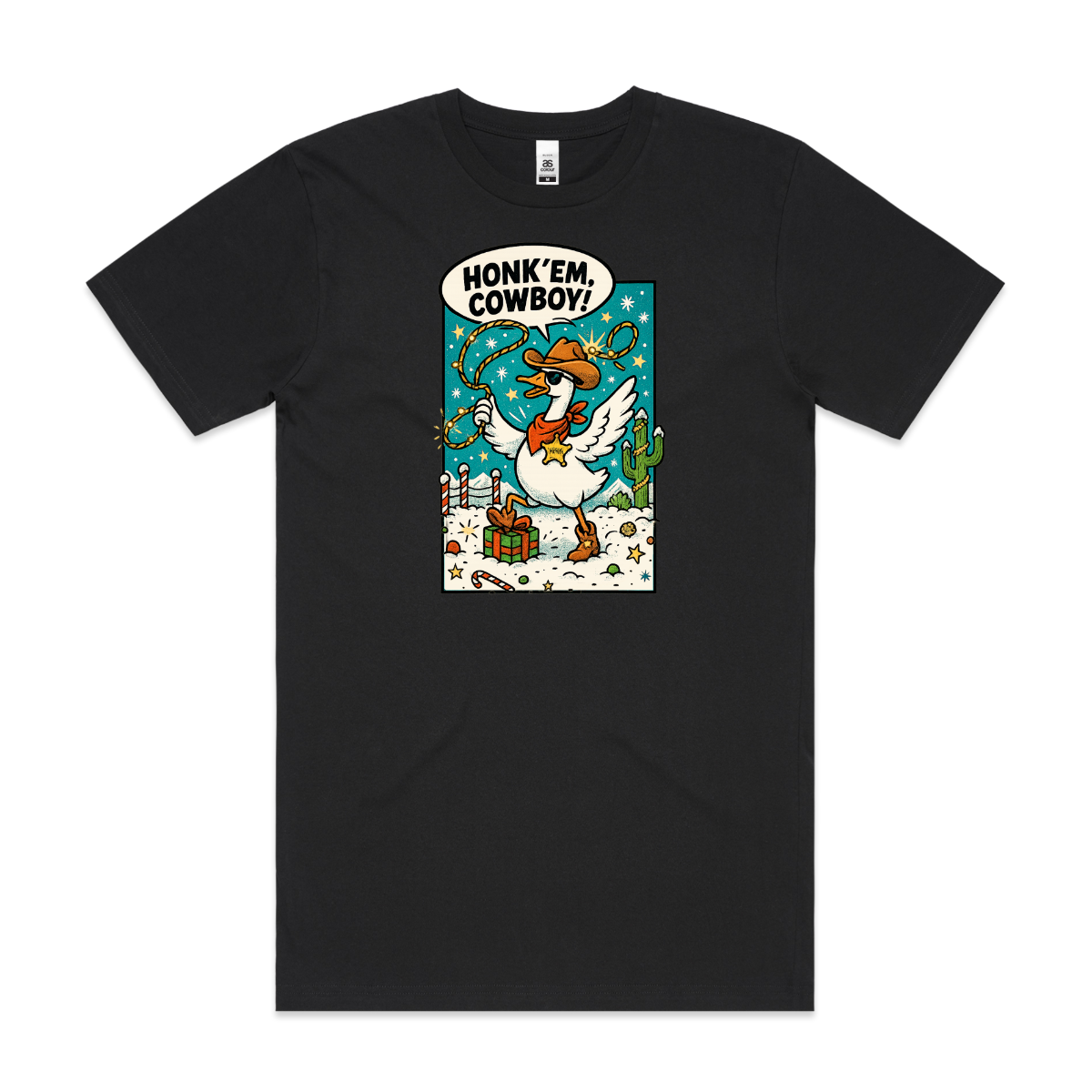 Honk' Em Cowboy Christmas T-Shirt Cartoon Tee