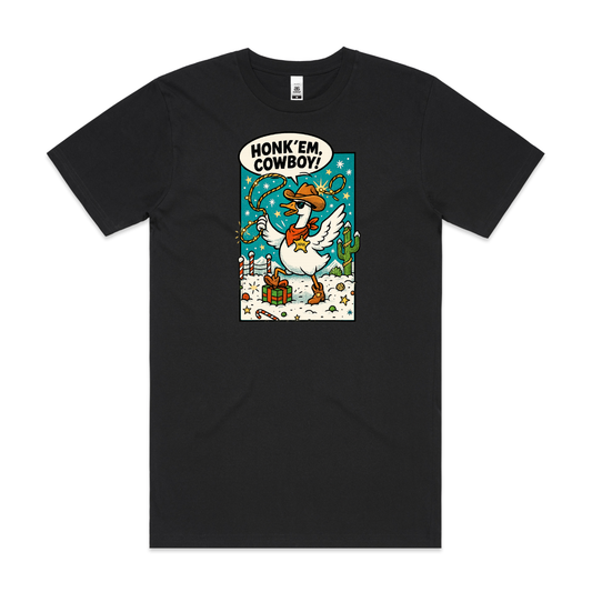 Honk' Em Cowboy Christmas T-Shirt Cartoon Tee