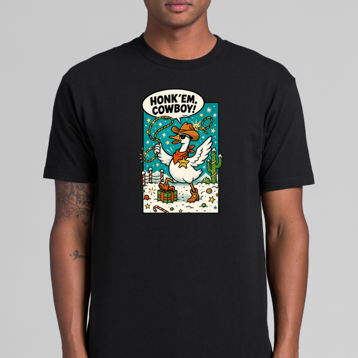 Honk' Em Cowboy Christmas T-Shirt Cartoon Tee