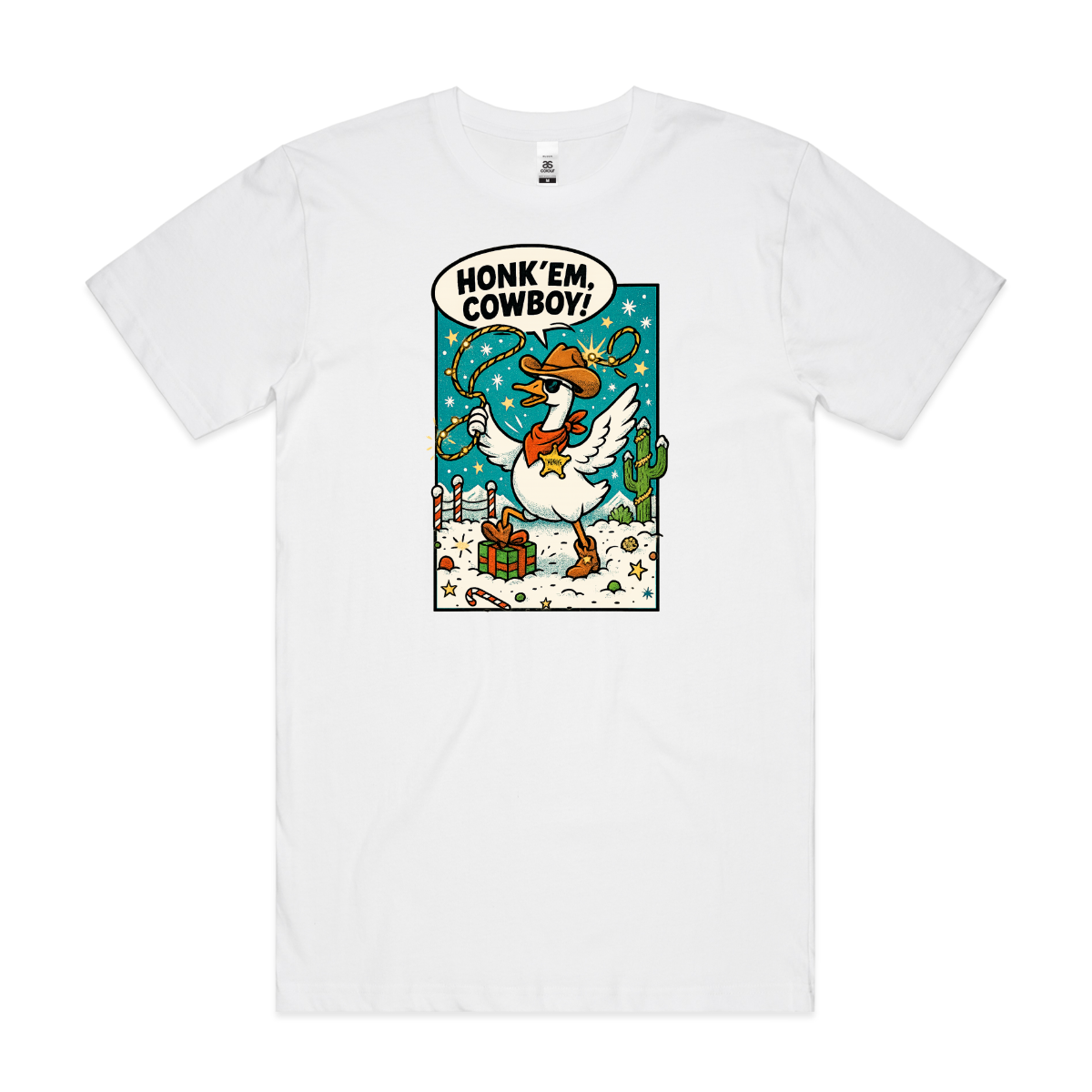 Honk' Em Cowboy Christmas T-Shirt Cartoon Tee