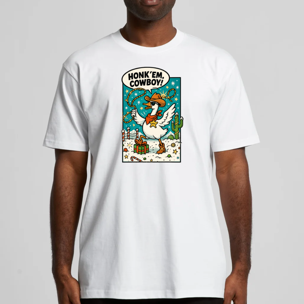 Honk' Em Cowboy Christmas T-Shirt Cartoon Tee