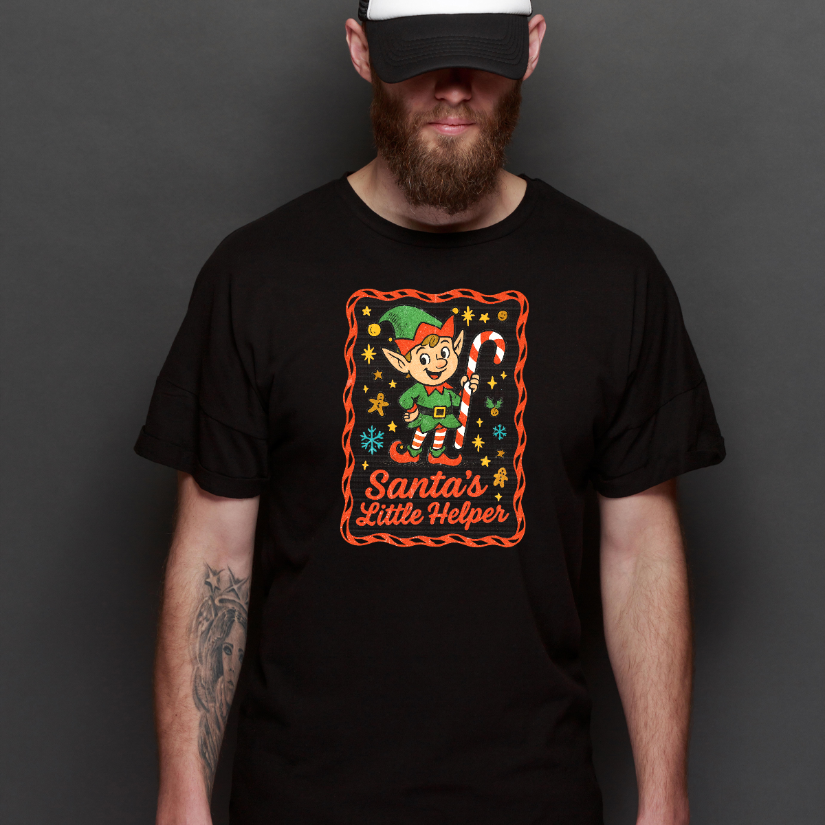 Santa Little Helper Christmas T-Shirt Cartoon Tee