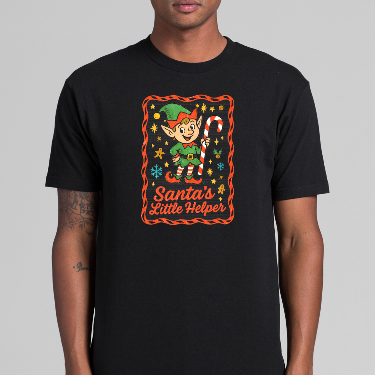 Santa Little Helper Christmas T-Shirt Cartoon Tee