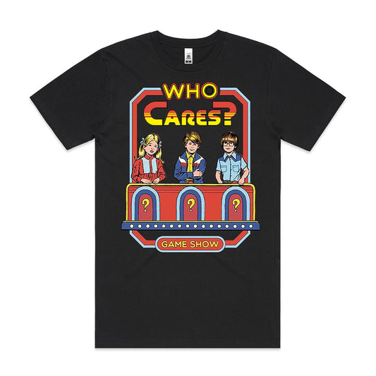 Who Cares Game Show T-Shirt Spoof Funny Tee