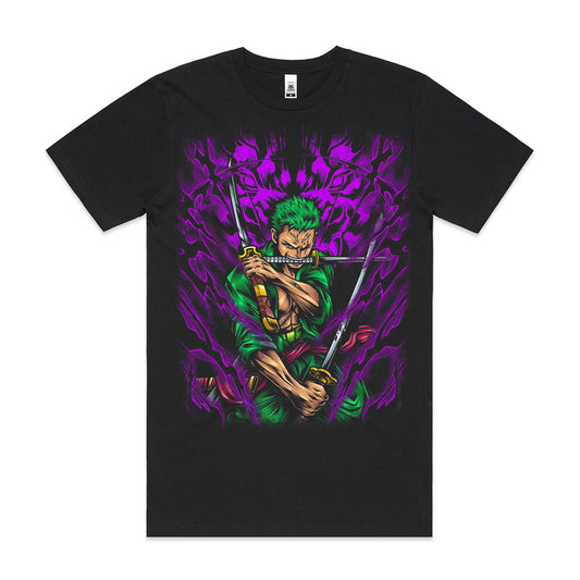 One Piece Zoro T-Shirt Cotton Block Tee  Japanese anime