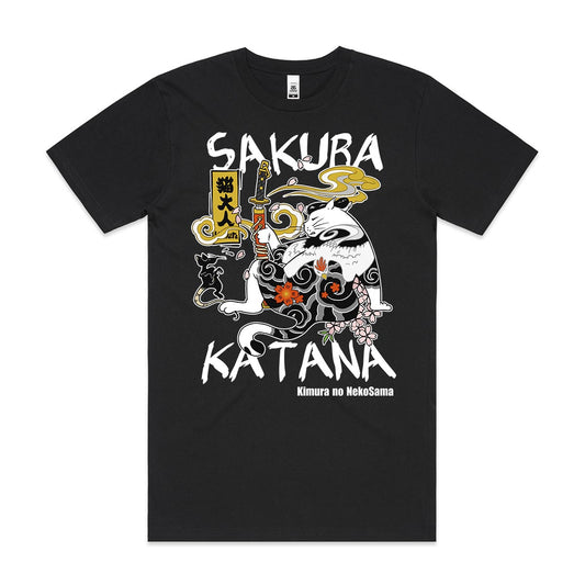 Cat Samurai Sakura Katana T-Shirt Funny Cat Tee
