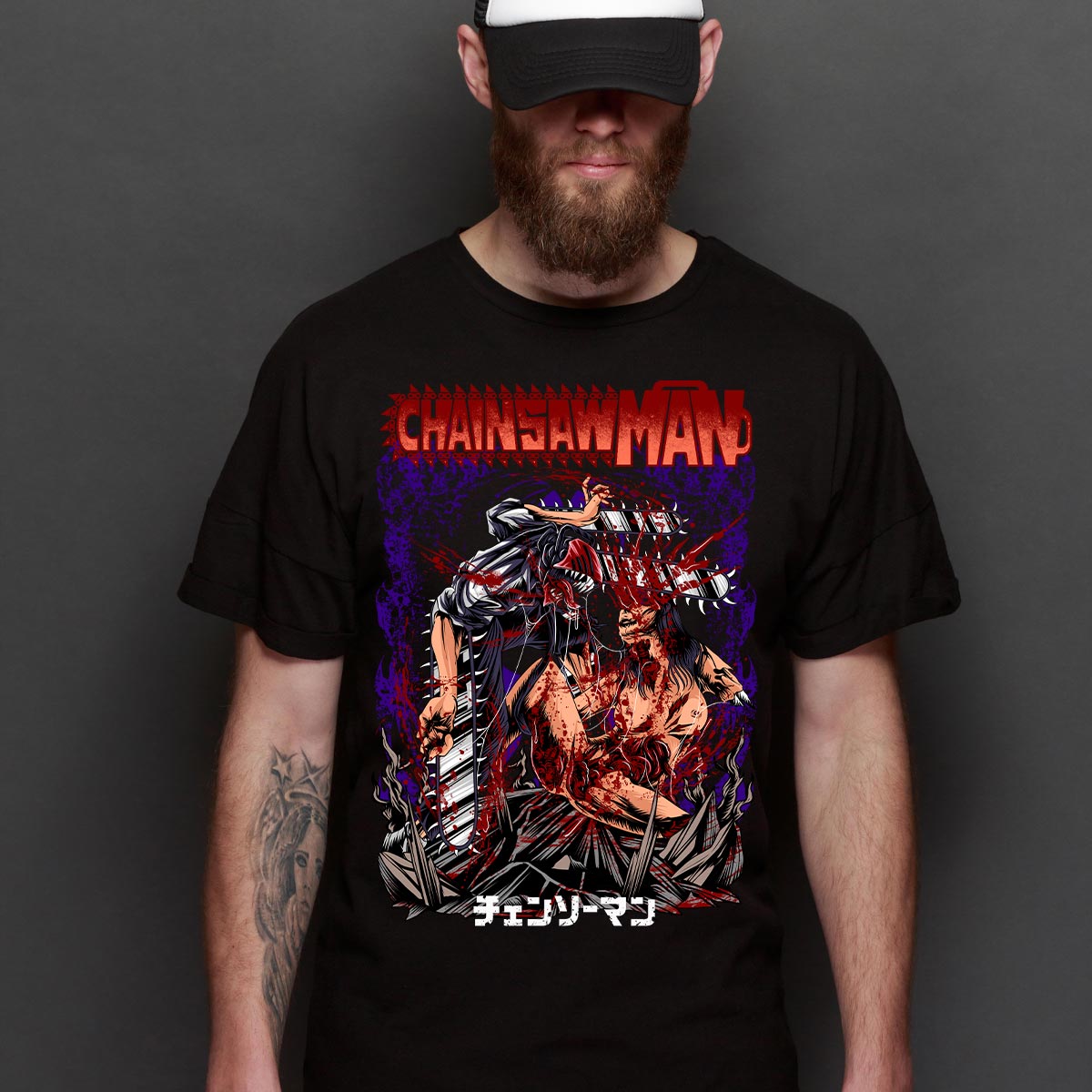 Chainsaw Man T-Shirt Cotton Block Tee Japanese anime Tee