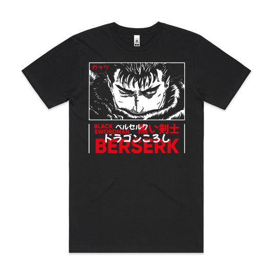 Berserk Black Swordman T-Shirt Cotton Block Tee Japanese Anime
